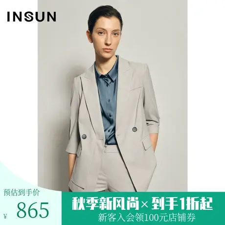 恩裳夏季时尚宽松七分袖双排扣通勤职业西装外套女薄款图片