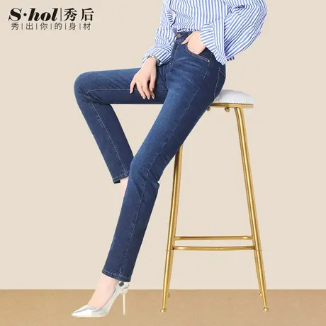 秀后弹力直筒牛仔裤女春秋2023新款大码胖MM女裤中年妈妈高腰裤子商品大图
