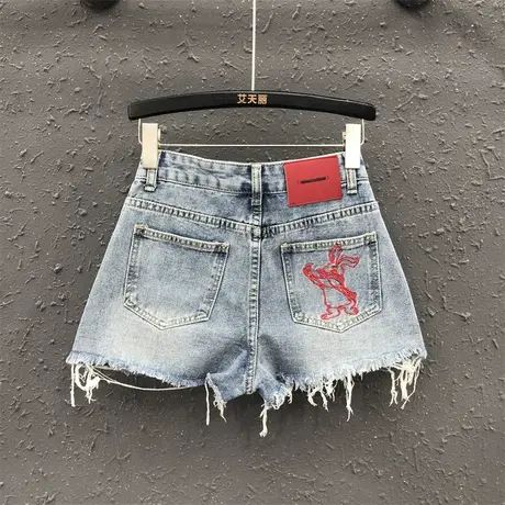 2023夏季新款时尚口袋刺绣百搭a字阔腿裤韩版高腰显瘦牛仔短裤女商品大图