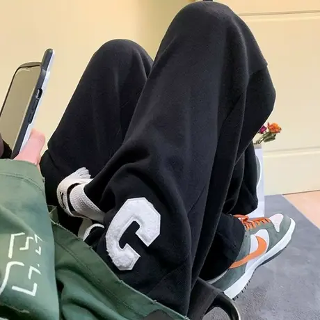 加绒加厚休闲裤女秋冬美式复古小众设计感垂感拖地阔腿裤运动宽松商品大图