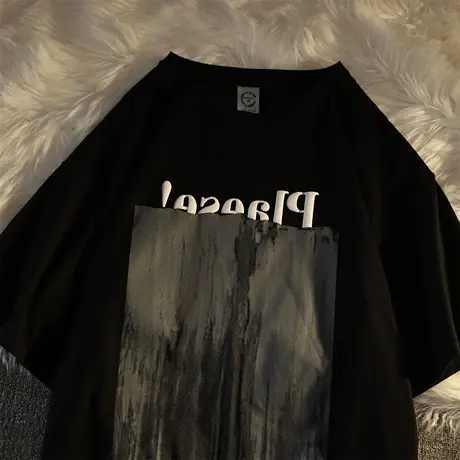 2022设计感百搭t恤女美式复古大码oversize纯棉短袖ins潮情侣上衣商品大图