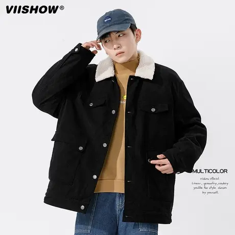 VIISHOW国潮宽松百搭摇粒绒夹克男士春季潮流羊羔绒翻领外套男装商品大图