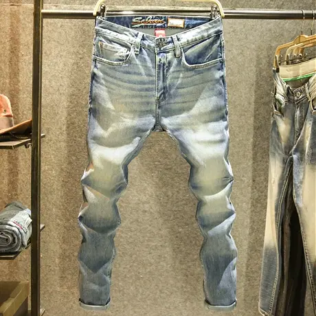 高端复古怀旧牛仔裤男微宽松小直筒裤高级设计感丹宁刺耳男装长裤商品大图