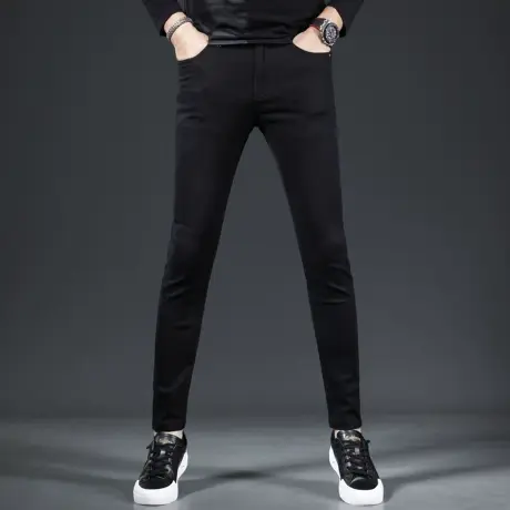 黑色九分牛仔裤男秋季2023新款修身小脚裤潮牌潮流男裤子弹力百搭商品大图