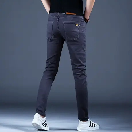 高档商务灰色牛仔裤男款秋款休闲男裤子修身小脚弹力高端潮牌秋季商品大图
