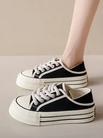 两穿休闲帆布鞋女厚底春夏新款chic小众设计一脚蹬半拖踩脚小白鞋商品大图