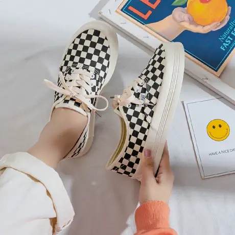 网格小众设计帆布鞋女百搭学生夏季薄款休闲板鞋ulzzang鞋子ins潮商品大图