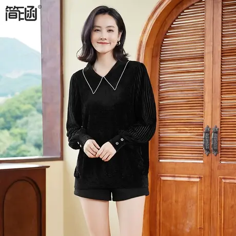 简涵大码女装翻领毛衣遮肚显瘦针织衫天鹅绒内搭打底衫秋冬上衣商品大图