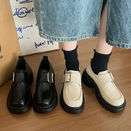 乐福鞋女新款百搭2024秋冬英伦风小皮鞋配裙子学院jk高跟上班单鞋商品大图