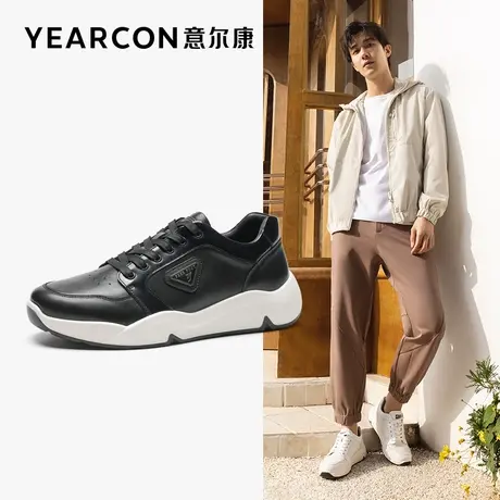 意尔康男鞋2024新款牛皮透气舒适男鞋经典时尚休闲拼接系带运动鞋商品大图