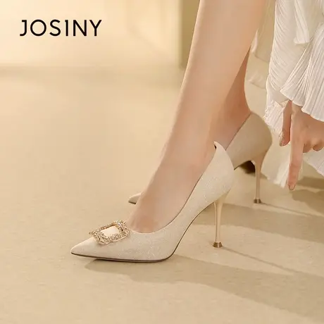 Josiny/卓诗尼高跟鞋2023秋季新款闪钻方扣细跟职场气质工作单鞋商品大图