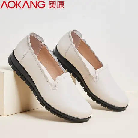 奥康2022中老年妈妈鞋夏季真皮防滑老人皮鞋女平底软底休闲女鞋商品大图