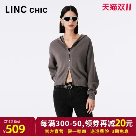 LINCCHIC金羽杰2023年秋季新款短款连帽针织开衫外套女S233SW487Y商品大图