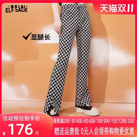妖精的口袋棋盘格喇叭裤女2023春季新款格子裤垂感显瘦休闲裤子潮图片