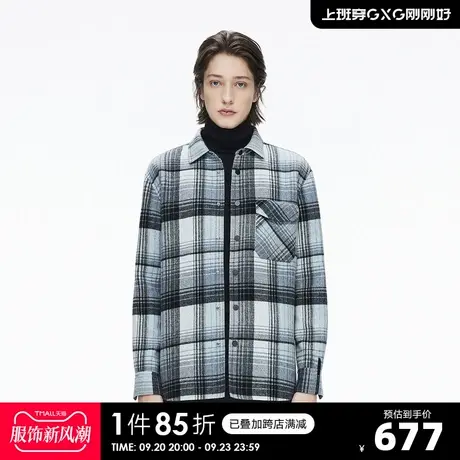 YATLAS亚锐男装21冬季商场同款羊毛格纹大衣男简约翻领衬衫商品大图