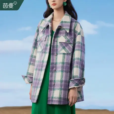 茵曼小香风复古格子毛呢外套女小个子中长款呢子大衣秋冬2023新款图片