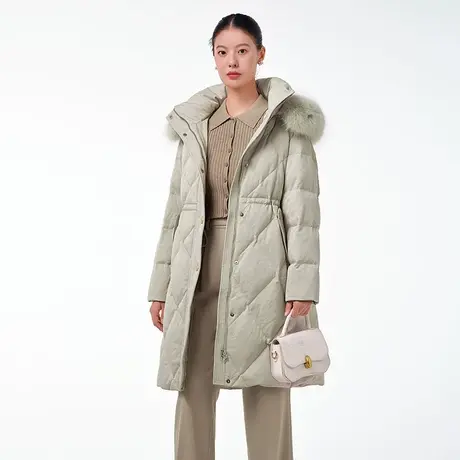 坦博尔2023年新款羽绒服女大毛领加厚中长款保暖外套冬TB231662商品大图