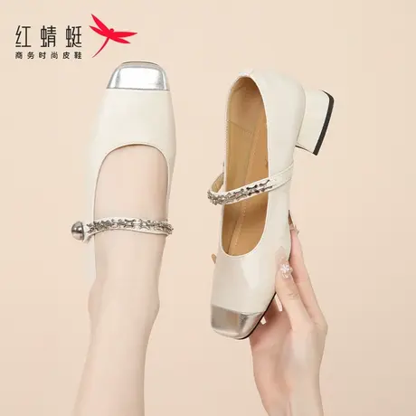 红蜻蜓女鞋2024夏季新款鞋子低跟玛丽珍小皮鞋女真皮羊皮单鞋夏天图片
