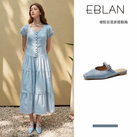 EBLAN/伊伴法式气质包头半拖鞋女夏外穿2025新款软底懒人穆勒凉拖商品大图