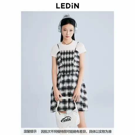 【商场同款】乐町吊带抽皱连衣裙女2025夏季新款裙子C2FAF2161商品大图