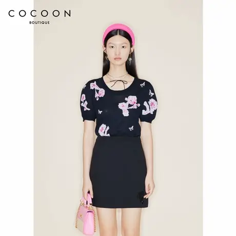 COCOON商场同款印花圆领针织衫女2023秋季新款毛衫23205BC103359图片