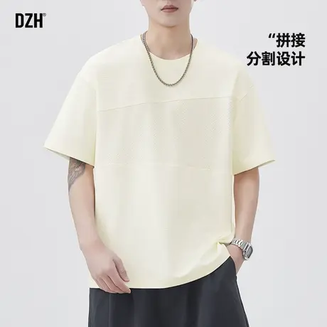 青少年杏色拼接t恤男2025新款夏季男装潮牌宽松上衣美式短袖男款商品大图