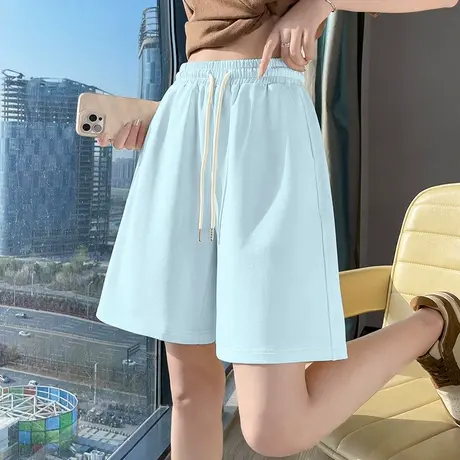 KWV真维斯蓝色休闲运动短裤女夏2025新款外穿裤子宽松bf慵懒风商品大图