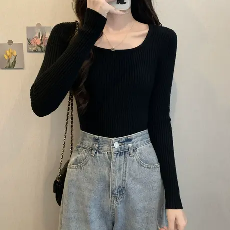 超火cec大码秋冬保暖内搭上衣ins修身方领针织毛衣休闲显瘦打底衫图片