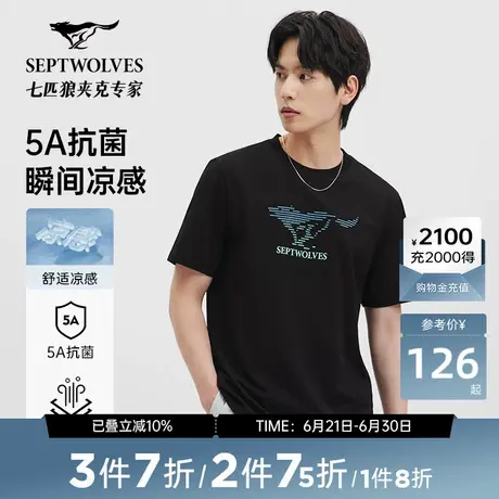 [5A抑菌/凉感]七匹狼短袖圆领T恤男装2025夏季新款烫钻图案上衣男图片
