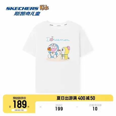 【哆啦A梦】Skechers斯凯奇女童夏季卡通印花柔软舒适针织短袖商品大图