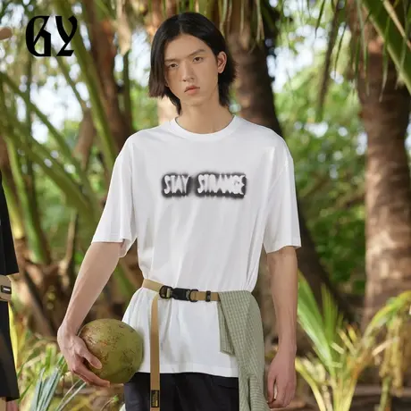 雅戈尔奥莱 GY男装夏季涂鸦字母印花微落肩廓形纯棉男士短袖商品大图