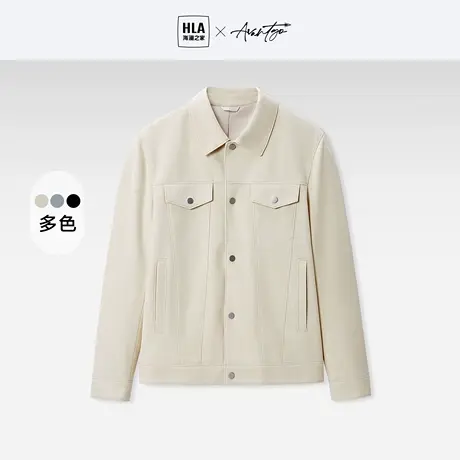 HLA/海澜之家轻商务衬衫夹克23秋新翻领开衫短款工装风休闲外套男图片