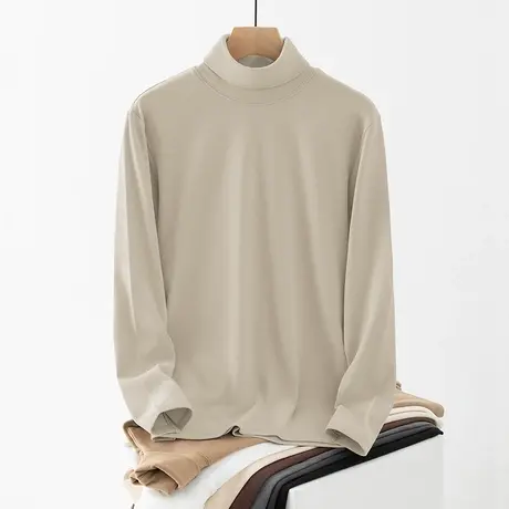 300g重磅德绒长袖t恤男装2023新款高领内搭打底衫双面绒秋衣小衫商品大图