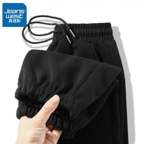 VR真维斯黑色运动裤子女加绒春秋冬2023新款束脚卫裤学生直筒长裤商品大图