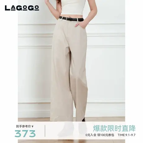 送腰带LAGOGO高腰长裤女拉谷谷2025秋新款通勤风阔腿裤OCKK538B71图片