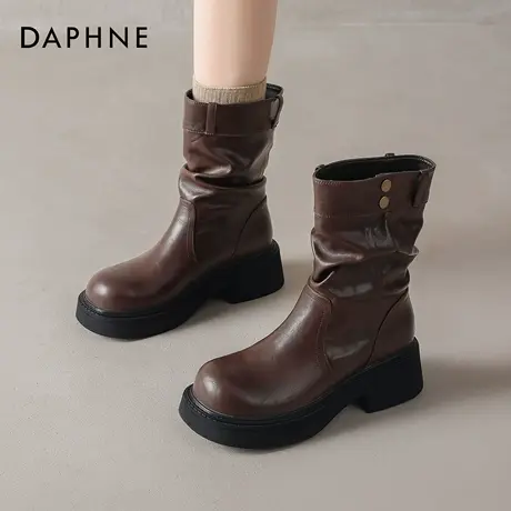 达芙妮棕色马丁靴女2025新款秋冬季美拉德西部牛仔短靴骑士短靴子图片