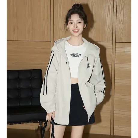 【防水】唐狮新款连帽工装外套女春秋冲锋少年上衣户外运动TD图片