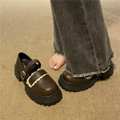 日系复古英伦法式白色小皮鞋女2023春季新款百搭厚底玛丽珍jk单鞋商品大图