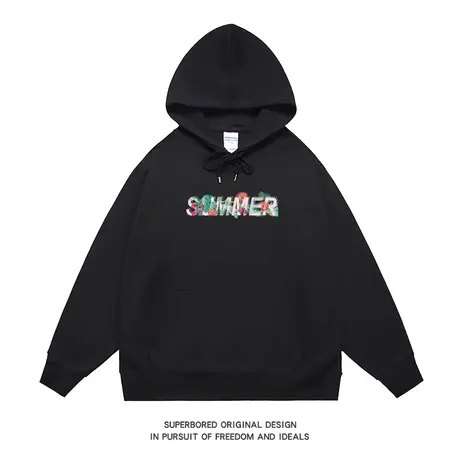 美式休闲潮牌花卉字母连帽卫衣男秋冬宽松休闲上衣情侣装帽衫商品大图