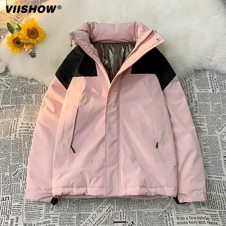 VIISHOW撞色拼接连帽棉服男士冬季新款潮牌外套宽松防寒棉衣男生图片