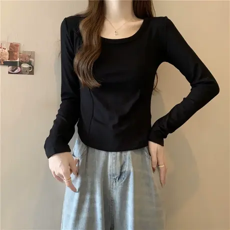 加绒保暖长袖T恤女德绒打底衫内搭秋冬2023新款小个子短款上衣潮商品大图