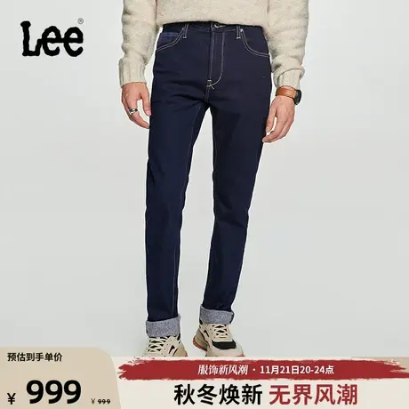 Lee商场同款23秋冬新品705标准大锥形深蓝色羊毛保暖男牛仔裤潮流商品大图