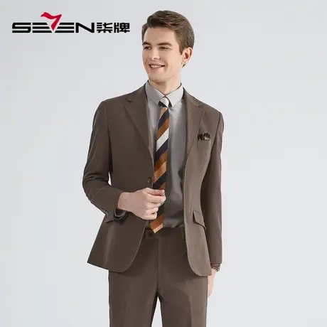 柒牌西装男套装冬季2022新款商务正装磨毛平驳领中青年西服两件套图片