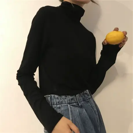 2023秋冬季新款白色内搭加绒德绒洋气半高领打底衫长袖t恤女上衣商品大图