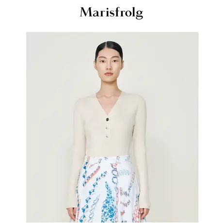 【商场同款】玛丝菲尔女装秋季新款米白色V领毛针织衫A1BW3817M商品大图