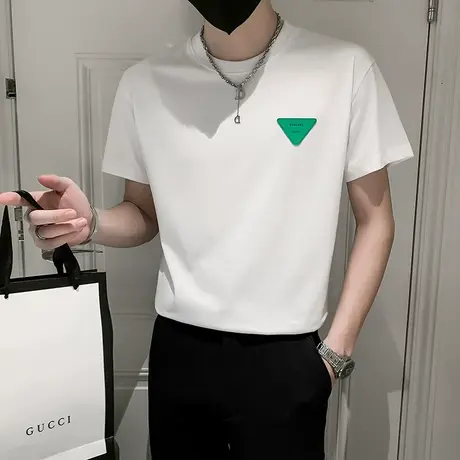 夏季男士t恤打底衫上衣短袖修身半袖潮流纯色简约圆领字母ins体恤图片