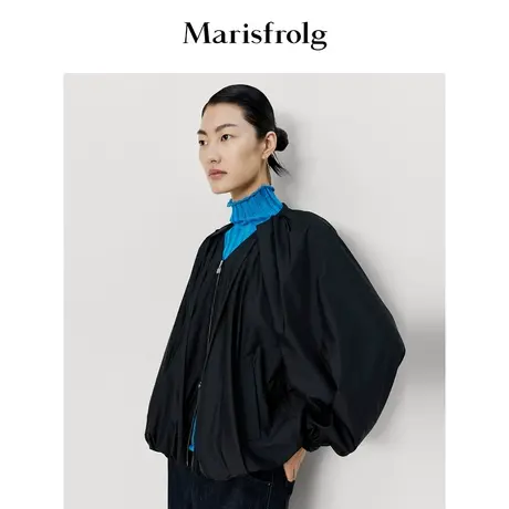 【运动休闲系列】玛丝菲尔23春季新款V领褶皱宽松量感拉链外套商品大图