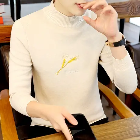 秋季加厚一体绒毛衣男加绒韩版学生半高领保暖针织打底衫冬装线衣图片