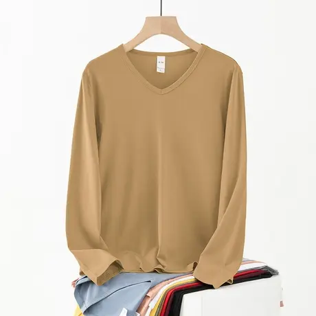 莫代尔男士长袖t恤潮流秋季小衫V领内搭打底衫简约百搭纯色秋衣服商品大图