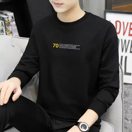 卫衣男士长袖t恤秋冬款宽松无帽衫秋装黑色韩版潮流男生圆领套头商品大图